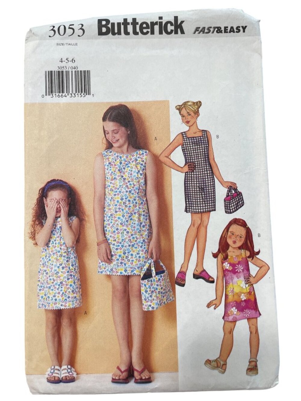 Vintage Butterick 3053 Sewing Pattern Size 4-5-6 Girls Dress Tote Bag Retro CUT